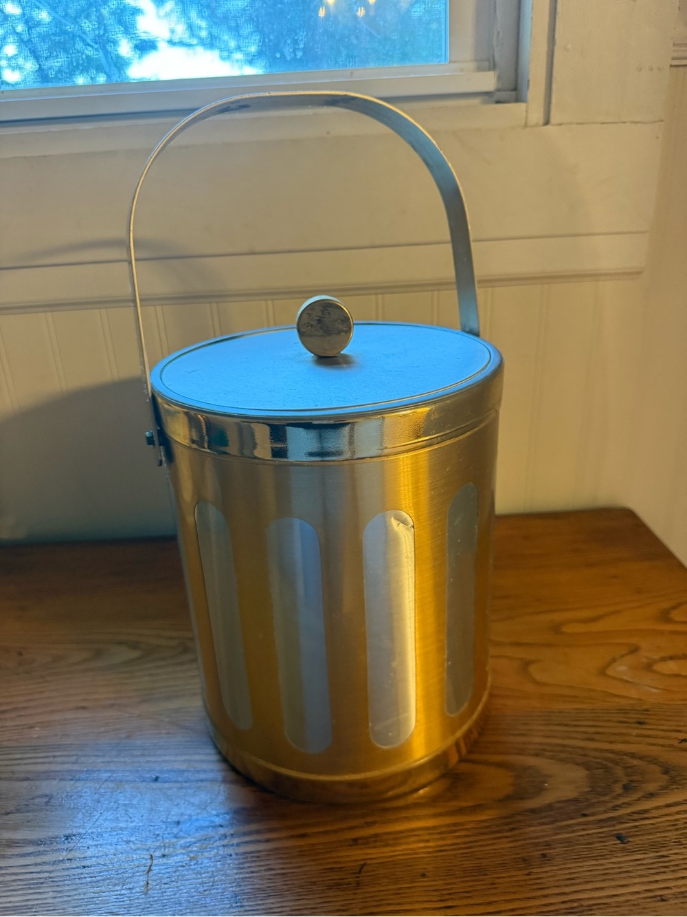 Vintage Georges Briard Mid-Century Modern Gold Metallic Ice Bucket with Handle